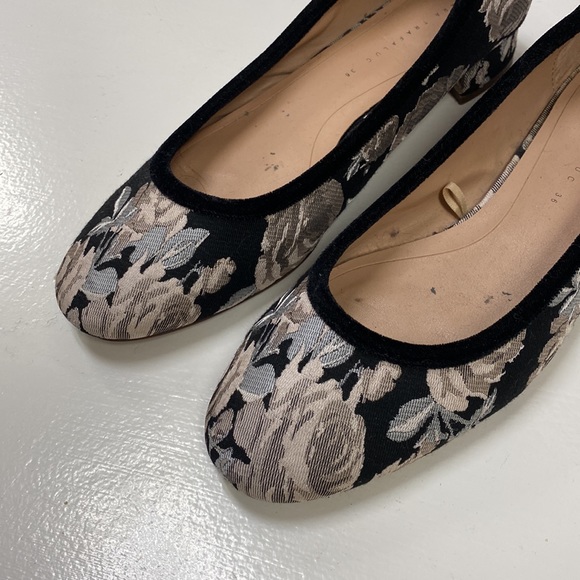 ZARA tapestry black floral print pink chunky block heel - Picture 3 of 5
